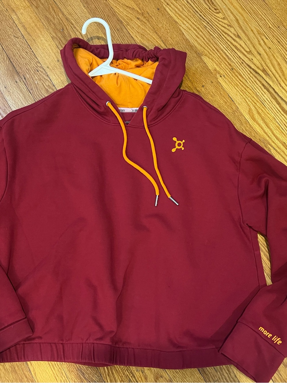 Orangetheory Maroon Hoodie with Orange Lining and Drawcords